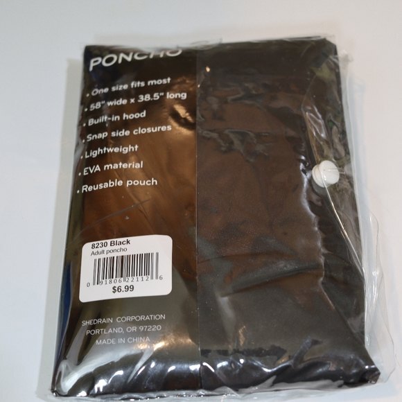 Rain Essentials Rain Poncho Adult Black - Picture 2 of 4